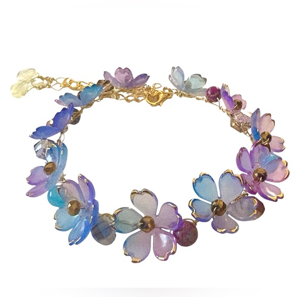 Peachy Keen Things Jewelry - Fairy Bracelet with Wrapped Lucite Flowers, Jasper and Swarovski Crystal Dangles